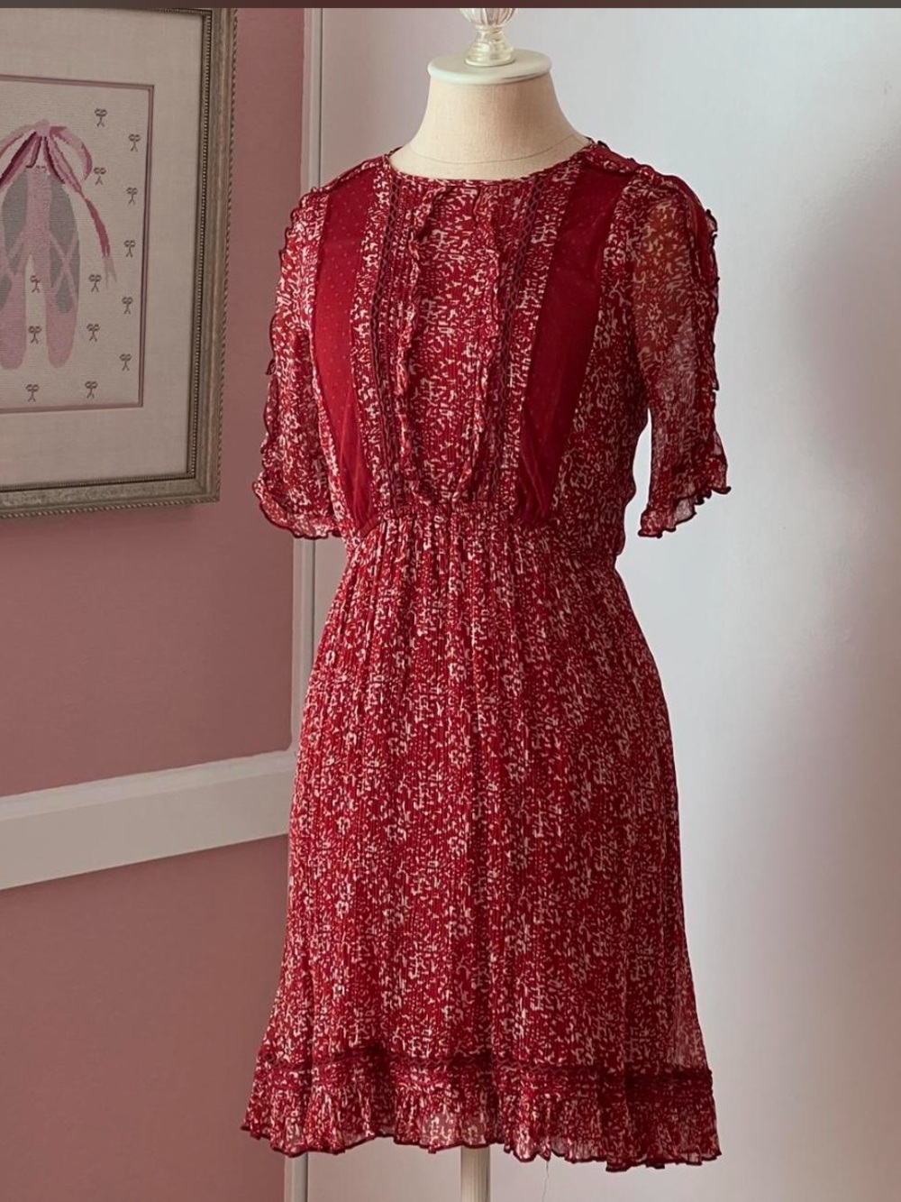 Anthropologie Floreat Dainty Red Ruffle Lace Dress